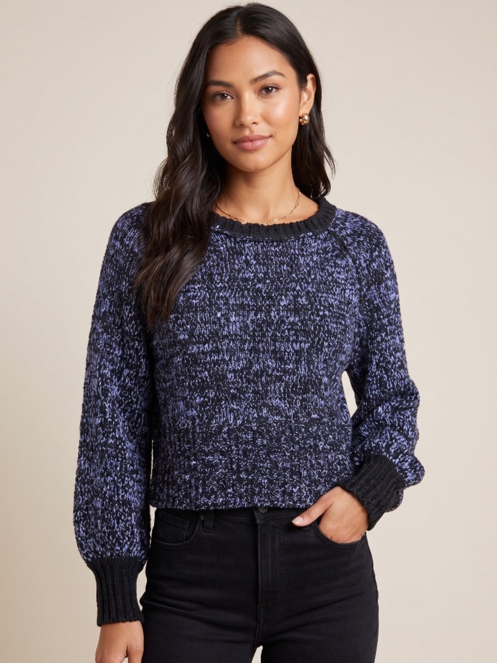 Vintage Havana Marled Chunky Knit Cropped Sweater -- Size S